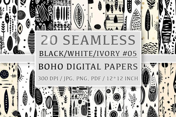 Download 20 Seamless Black White Ivory Boho Set 5 - Black white ivory boho Collection